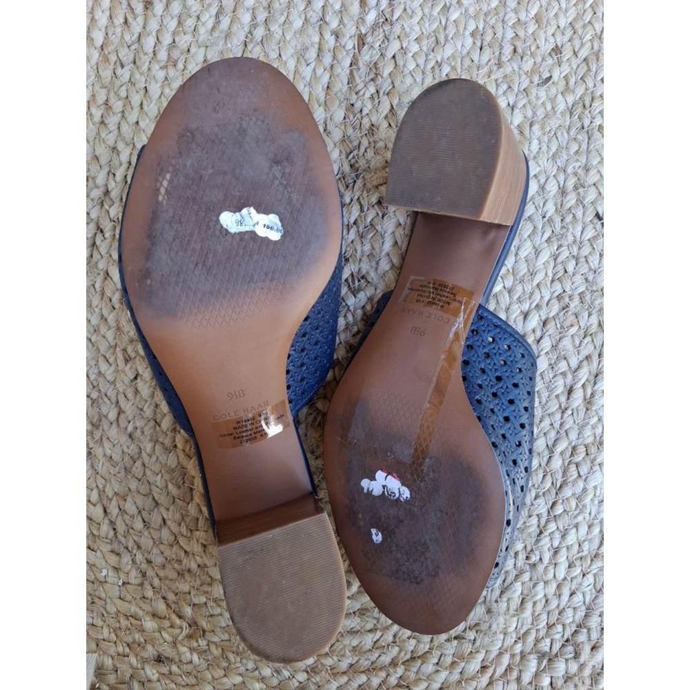 COLE HAAN Daina Open Toe Leather Mules Clogs Sandals Marine Blue 9.5 Boho - Picture 10 of 16